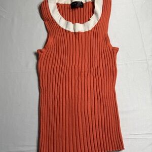 Cable & Gauge Ribbed Knit Sleeveless Top Womens XL Orange White Y2K